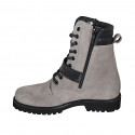 Woman's laced ankle boot with zipper and buckle in grey suede heel 3 - Available sizes:  33, 42, 44, 45