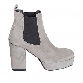 Woman's ankle boot with platform and elastic bands in grey suede heel 10 - Available sizes: 42, 45
