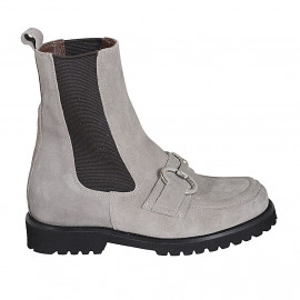 Woman's ankle boot with elastic bands and accessory in grey suede heel 3 - Available sizes:  42, 45