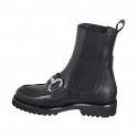 Woman's ankle boot with elastic bands and accessory in black leather heel 3 - Available sizes:  33, 43