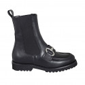 Woman's ankle boot with elastic bands and accessory in black leather heel 3 - Available sizes:  33, 43