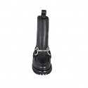 Woman's ankle boot with elastic bands and accessory in black leather heel 3 - Available sizes:  33, 43