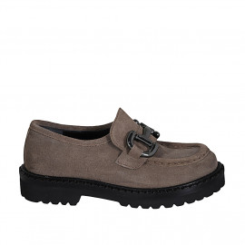 Mocassin pour femmes avec accessoire en daim gris talon 3 - Pointures disponibles:  32, 33, 45