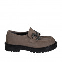 Woman's mocassin with accessory in grey suede heel 3 - Available sizes:  32, 33, 34, 42, 43, 44, 45