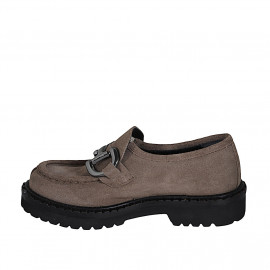 Mocassin pour femmes avec accessoire en daim gris talon 3 - Pointures disponibles:  32, 33, 45 2