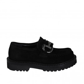 Mocassin pour femmes avec accessoire en daim noir talon 3 - Pointures disponibles: 32