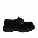 Woman's mocassin with accessory in black suede heel 3 - Available sizes:  32, 45