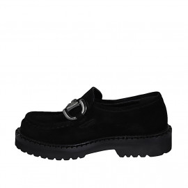 Woman's mocassin with accessory in black suede heel 3 - Available sizes:  32 2