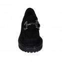 Woman's mocassin with accessory in black suede heel 3 - Available sizes:  32, 45