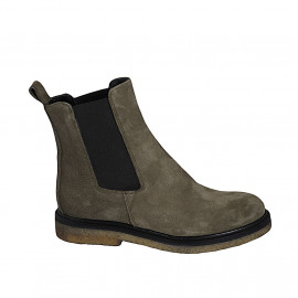 Bottines pour femmes en daim vert olive avec élastiques talon 3 - Pointures disponibles: 33, 44