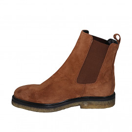 Bottines pour femmes avec élastiques en daim cognac talon 3 - Pointures disponibles:  33, 44 2