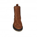 Woman's ankle boot with elastic bands in tan brown suede heel 3 - Available sizes:  33, 42, 43, 44, 45, 46