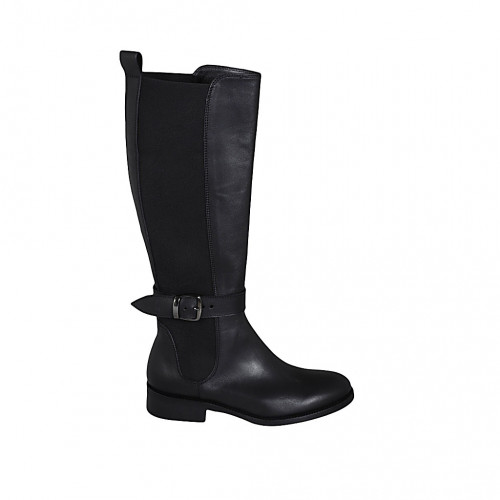 Woman's boot in black leather with elastic bands and buckle heel 3 - Available sizes:  33, 43, 44, 46