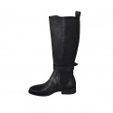 Woman's boot in black leather with elastic bands and buckle heel 3 - Available sizes:  33, 43, 44, 46