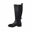 Woman's boot in black leather with elastic bands and buckle heel 3 - Available sizes:  44