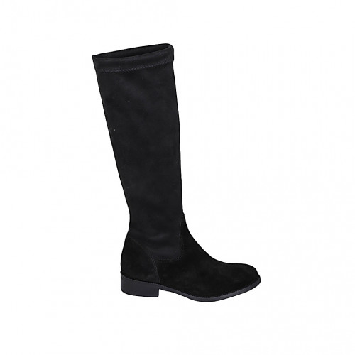 Woman's boot in black suede and elastic material heel 3 - Available sizes:  33, 34, 44, 45, 47