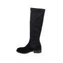 Woman's boot in black suede and elastic material heel 3 - Available sizes:  33, 34, 44, 45, 47