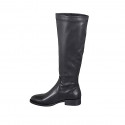 Woman's boot in black leather and elastic material heel 3 - Available sizes:  43, 47