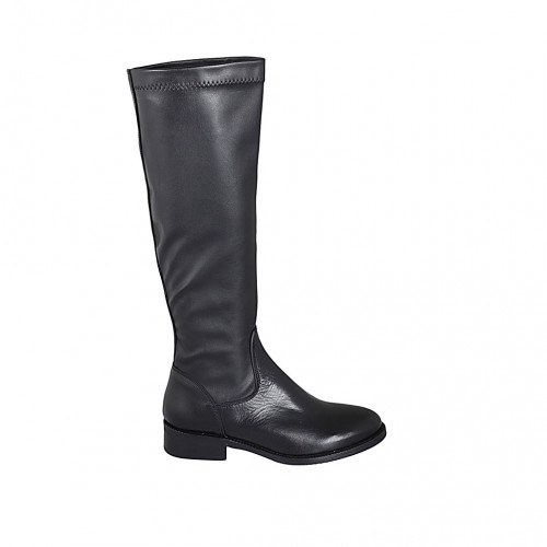 Botas para mujer en piel y material elastico negro tacon 3 - Tallas disponibles:  43, 47