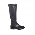 Woman's boot in black leather and elastic material heel 3 - Available sizes:  43, 47