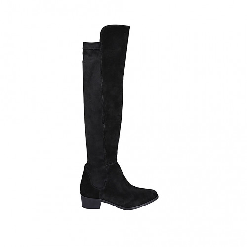 Woman's pointy Texan boot in black suede and elastic material with zipper heel 5 - Available sizes:  34, 43, 47