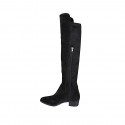 Botas tejanas a punta para mujer en gamuza negra y material elastico con cremallera tacon 5 - Tallas disponibles:  34, 43, 47