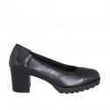 Zapato de salon con puntera para mujer en piel negra tacon 6 - Tallas disponibles:  42, 43