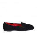 Mocasin con punta cuadrada y elasticos para mujer en gamuza negra tacon 1 - Tallas disponibles:  32, 33, 42