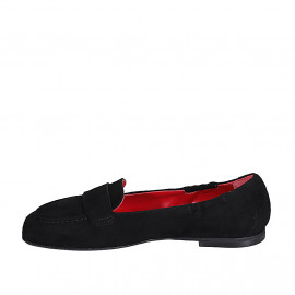 Woman's loafer with squared tip and elastic bands in black suede heel 1 - Available sizes:  32 2