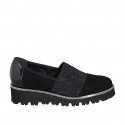 Chaussure pour femmes avec elastiques et strass en daim et cuir verni noir talon compensé 4 - Pointures disponibles:  42