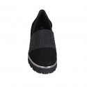 Chaussure pour femmes avec elastiques et strass en daim et cuir verni noir talon compensé 4 - Pointures disponibles:  42