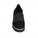 Zapato cerrado para mujer con elastico y estrases en gamuza y charol negro cuña 4 - Tallas disponibles:  32, 42, 43