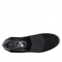 Chaussure pour femmes avec elastiques et strass en daim et cuir verni noir talon compensé 4 - Pointures disponibles:  42