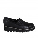 Chaussure fermée pour femmes avec elastiques en cuir et cuir brossé noir talon compensé 4 - Pointures disponibles:  42, 44, 45