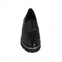 Chaussure fermée pour femmes avec elastiques en cuir et cuir brossé noir talon compensé 4 - Pointures disponibles:  42, 44, 45