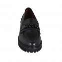 Woman's mocassin with chain and removable insole in black leather heel 3 - Available sizes:  32, 45