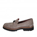 Woman's mocassin with chain and removable insole in taupe suede heel 3 - Available sizes:  44, 45