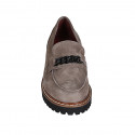 Woman's mocassin with chain and removable insole in taupe suede heel 3 - Available sizes:  44, 45