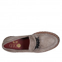 Woman's mocassin with chain and removable insole in taupe suede heel 3 - Available sizes:  45