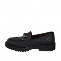 Woman's mocassin with accessory and removable insole in black leather heel 3 - Available sizes:  32