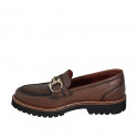 Woman's mocassin with accessory and removable insole in brown leather heel 3 - Available sizes:  45