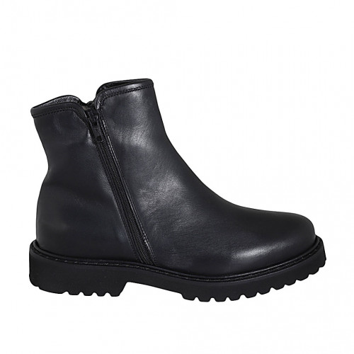 Woman's ankle boot with zippers and fur lining in black leather heel 3 - Available sizes:  45