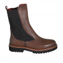 Woman's ankle boot with zipper and elastic band in brown leather heel 3 - Available sizes:  45