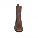 Woman's ankle boot with zipper and elastic band in tan brown leather heel 3 - Available sizes:  32, 45