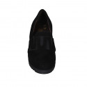 Woman's highfronted shoe with elastics and removable insole in black suede wedge heel 6 - Available sizes:  42, 43