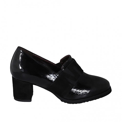 Chaussure pour femmes avec elastiques en cuir verni noir talon 6 - Pointures disponibles:  43
