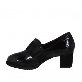 Chaussure pour femmes avec elastiques en cuir verni noir talon 6 - Pointures disponibles:  43 2