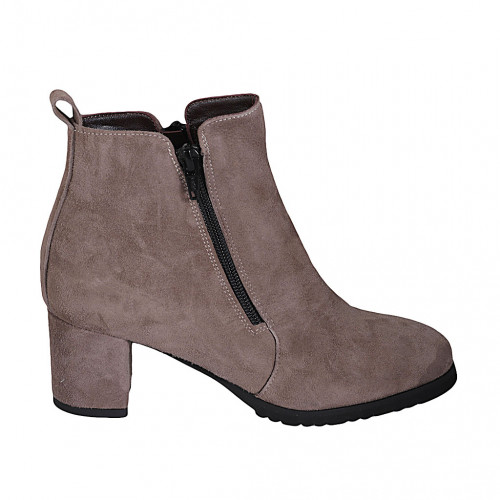 Woman's ankle boot in taupe suede with zippers and removable insole heel 6 - Available sizes:  43, 45
