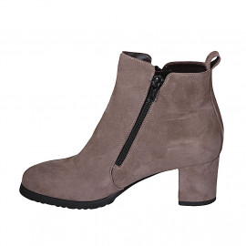 Botines para mujer en gamuza gris pardo con cremalleras y plantilla extraible tacon 6 - Tallas disponibles:  43 2