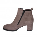 Woman's ankle boot in taupe suede with zippers and removable insole heel 6 - Available sizes:  43, 45